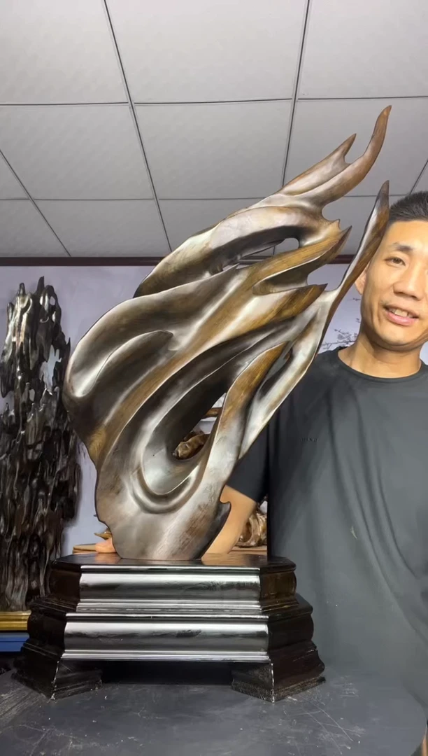 金丝楠木雕款榆**垯金丝楠木工艺品摆件