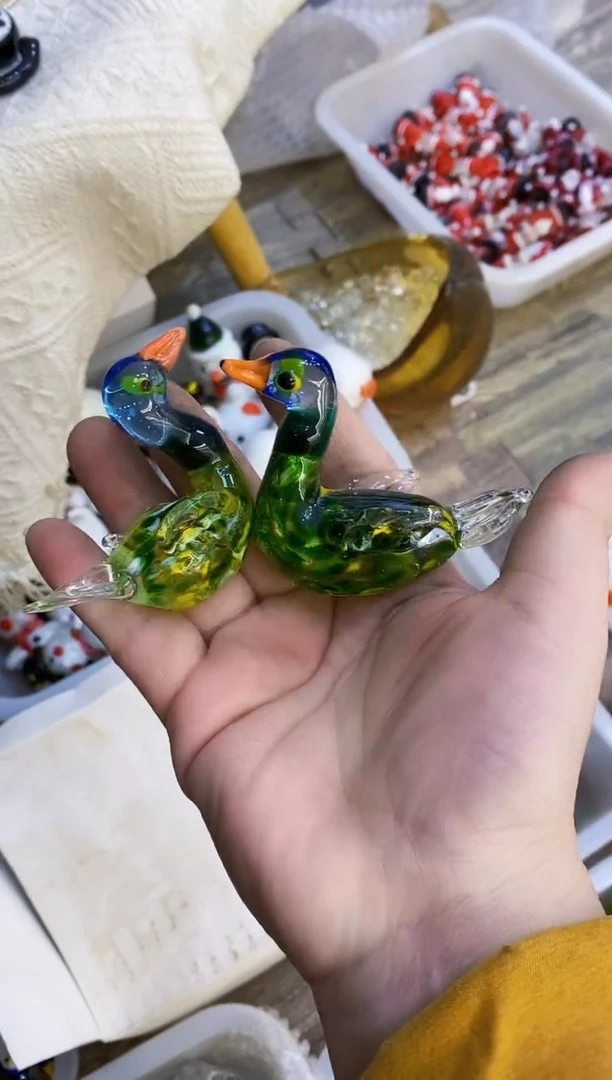 【闪购商品】琉璃手工艺品一对花鸭子默认微瑕不退换