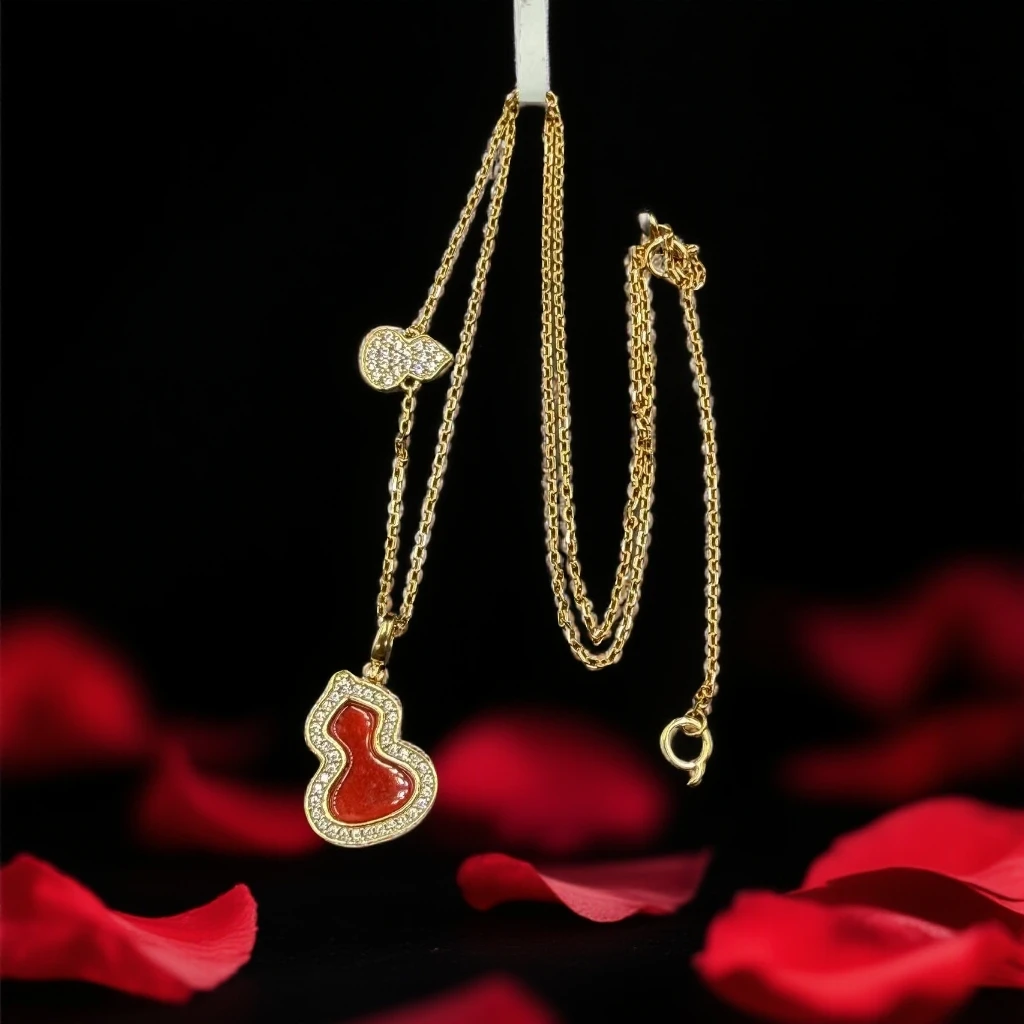 坠链均925银 S017 时尚饰品葫芦红贝玫瑰金项链