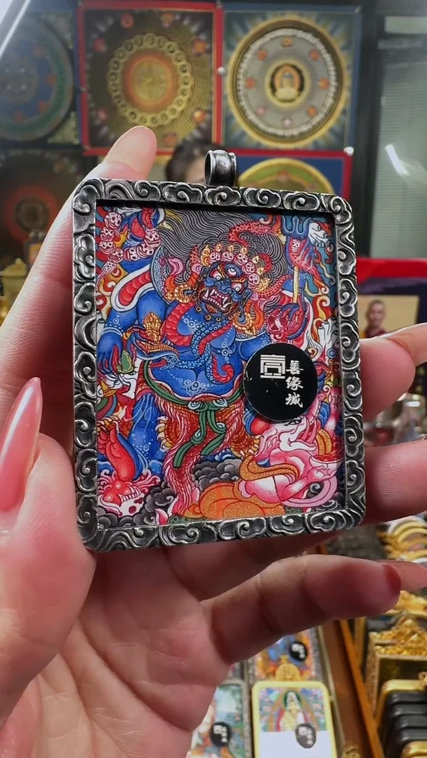 吊坠壹善缘城手绘唐卡黑六臂