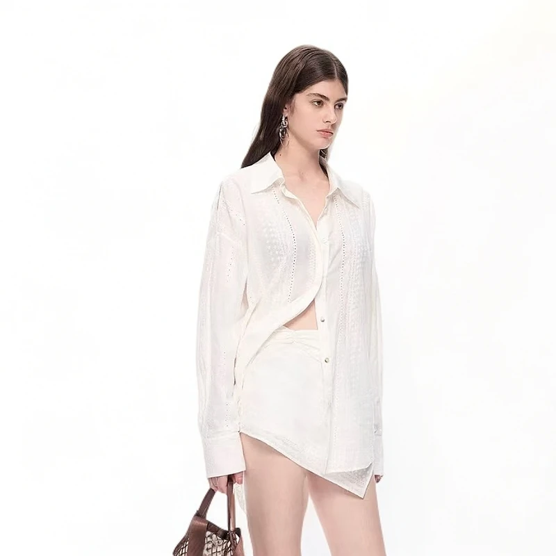 【VIINS】LEEWEI25年夏季新款白色宽松通勤提花立体绣廓形衬衫1108
