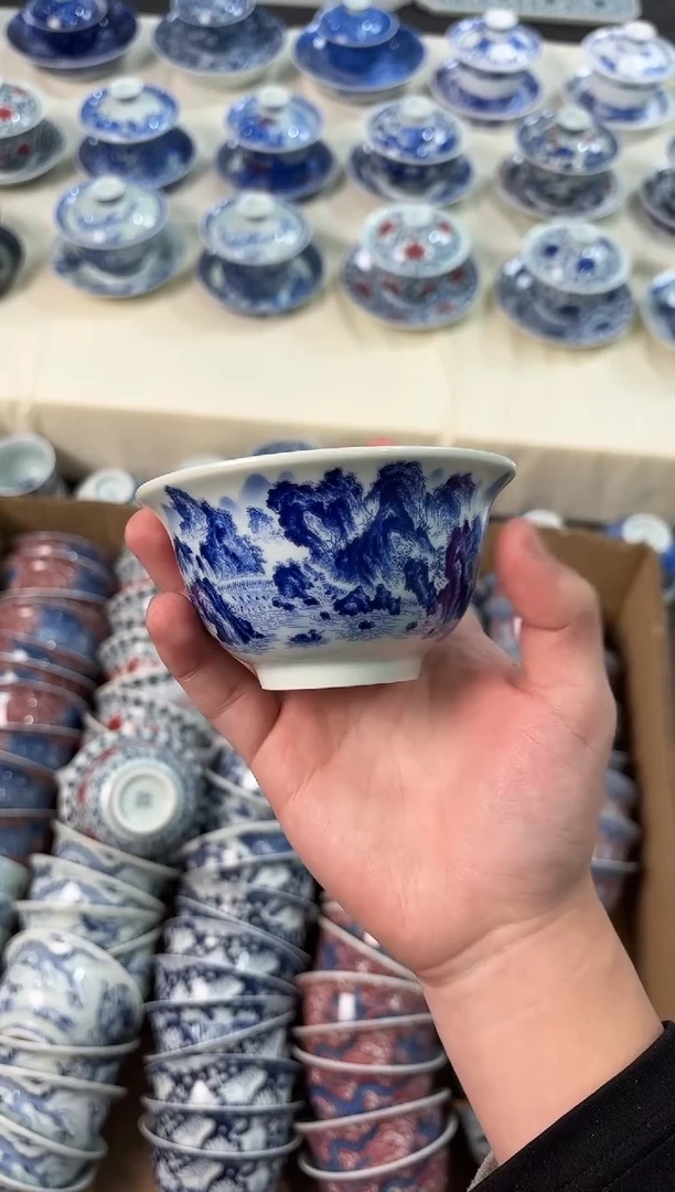 杯子瓷景德镇陶瓷茶具仿古江山揽胜压手杯