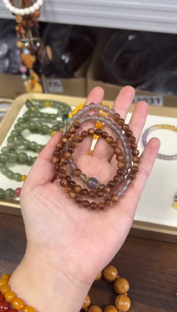 未镶嵌柏木（崖柏）手串老料崖柏烟紫玛瑙款多圈手链[1971]