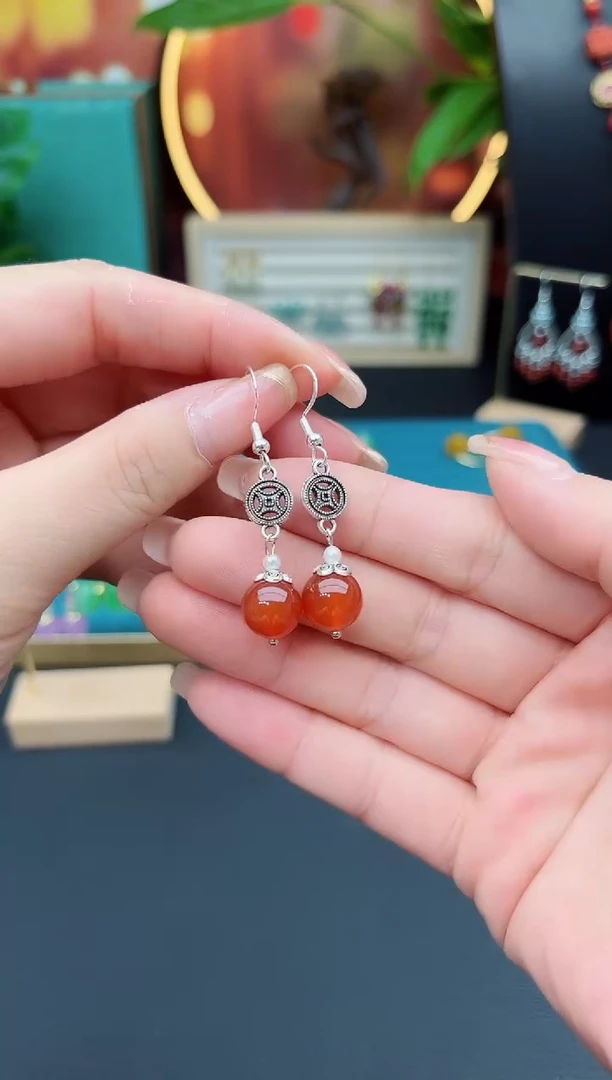 玛瑙/玉髓耳钉银S925镶嵌706000