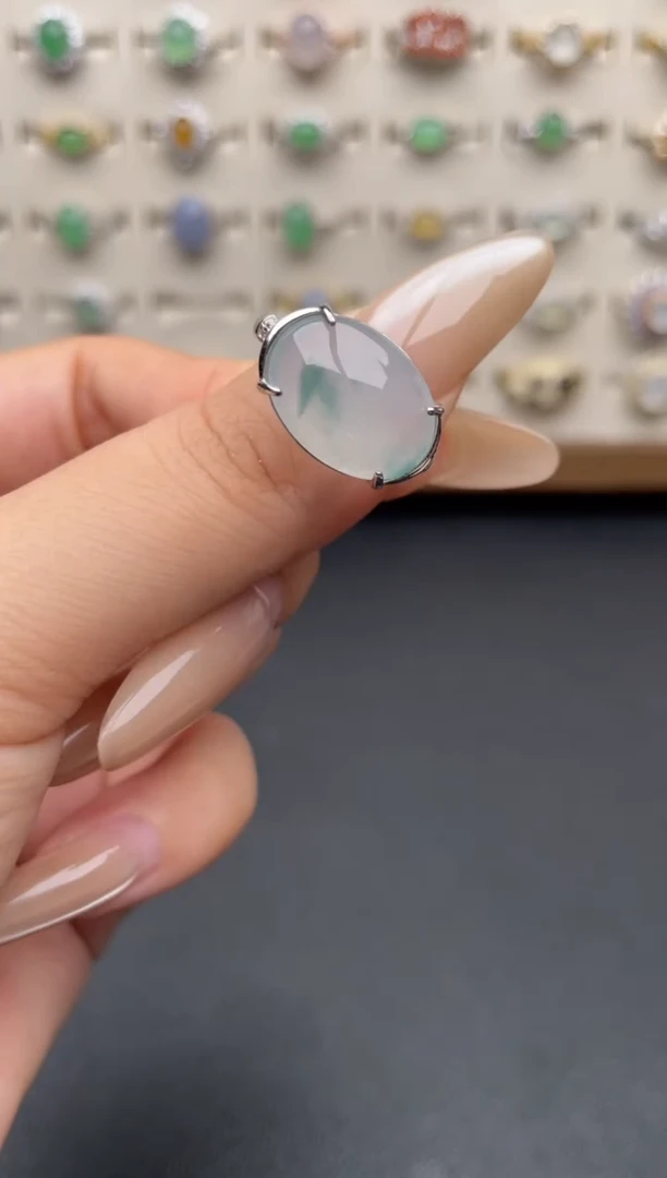 银S925镶嵌戒指翡翠一物一证一礼盒