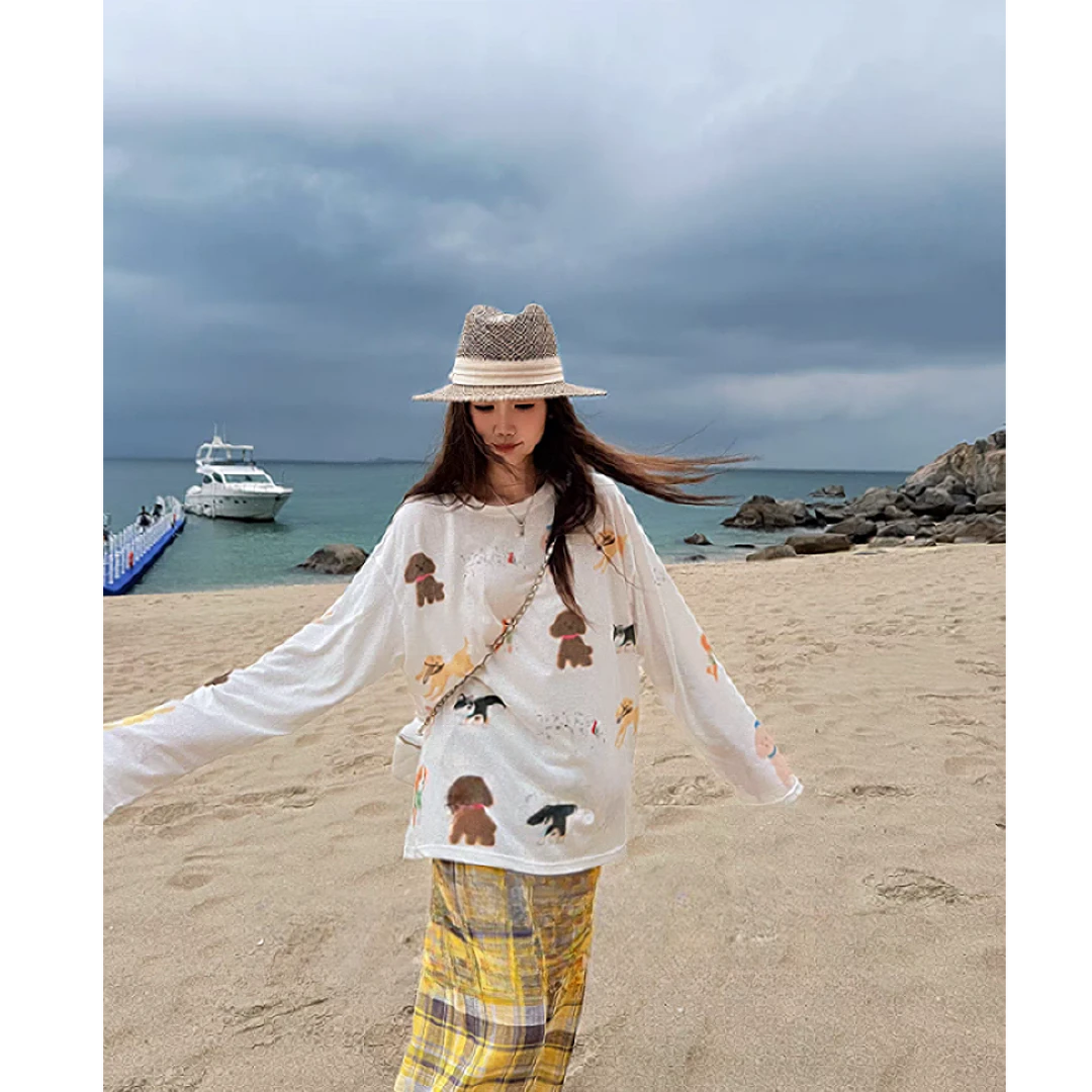 【奥莉】2025春夏：小狗派对｜度假风防晒长袖T恤9418