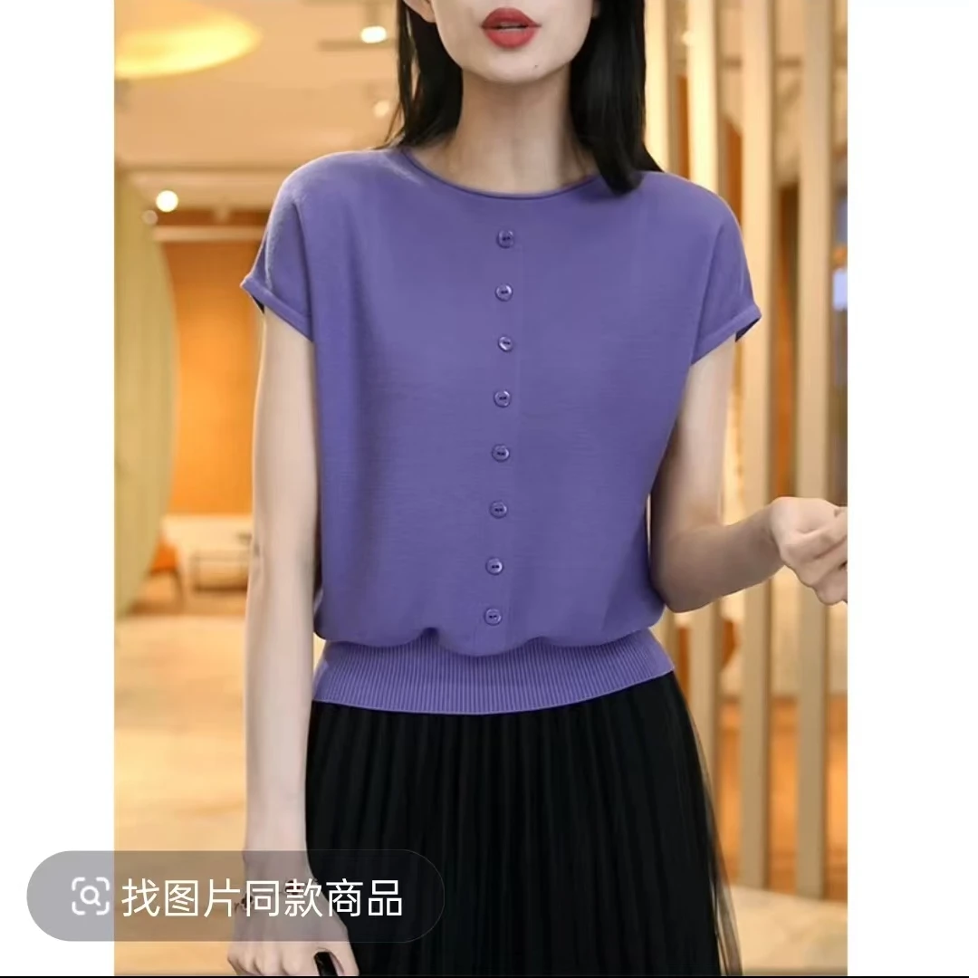 单排扣针织短袖t恤女夏季2025新款百搭