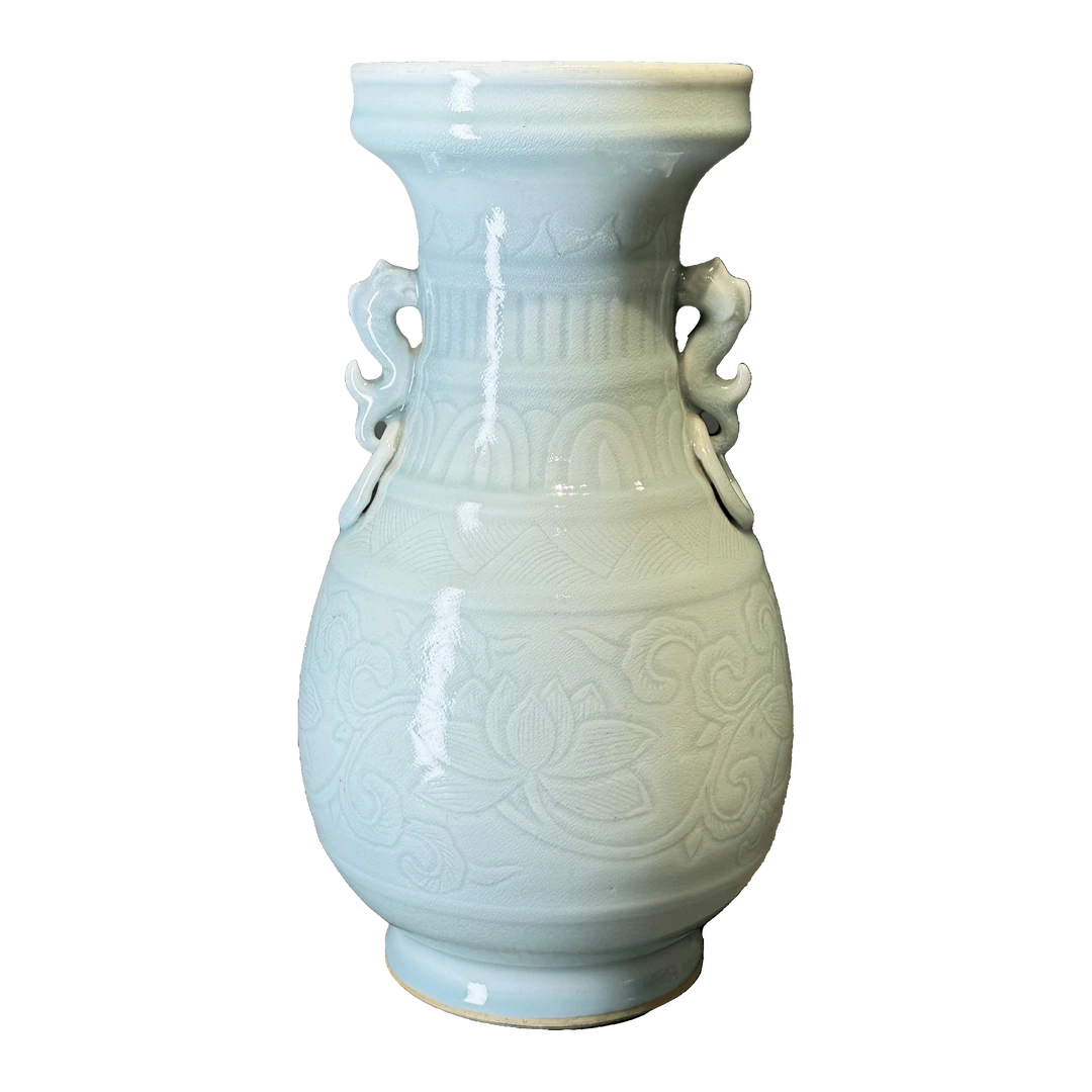 25321802t青釉模印花卉纹盘口樽