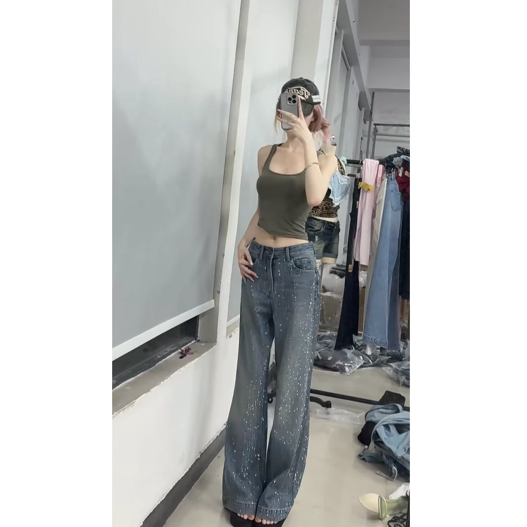 设计感小众辣妹气质背心上衣女夏季2025新款高腰显瘦烫钻牛仔裤子