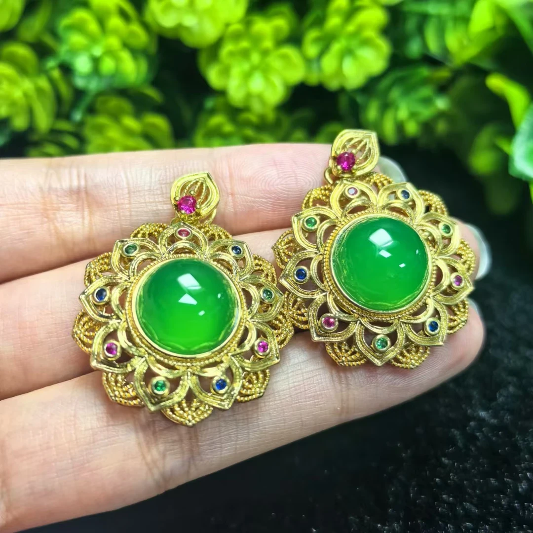 ST1812【BBF】永恒翠青玛瑙绿太阳花吊坠配皮绳多样性只发一件