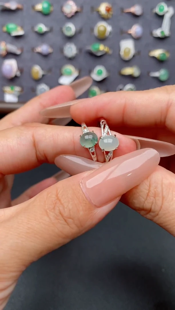 银S925镶嵌戒指翡翠天然翡翠A货111   1-