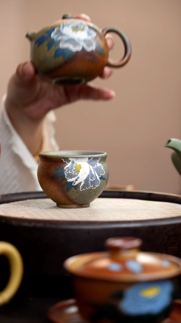 茶壶紫砂柴烧白牡丹蜜罐杯