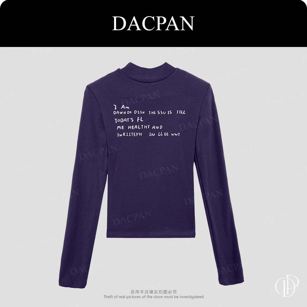DACPAN-“字幕T”半高领字母加绒上衣  垫肩可拆 2025/盼·PP 8568