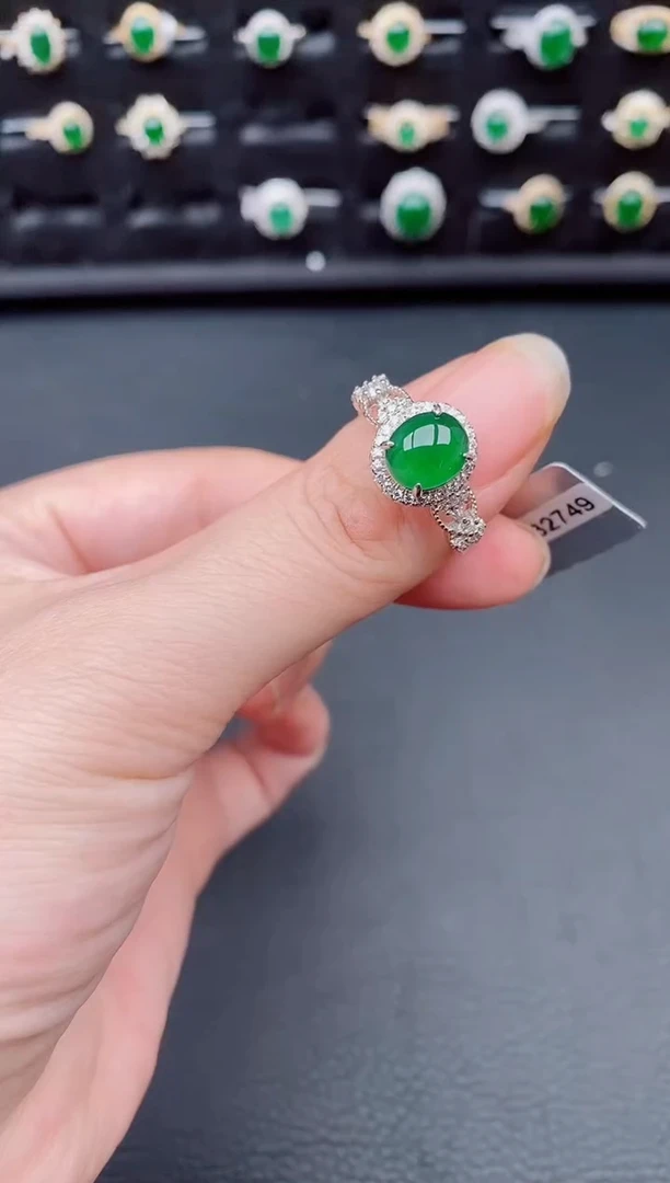 银S925镶嵌戒指翡翠天然a货翡翠70