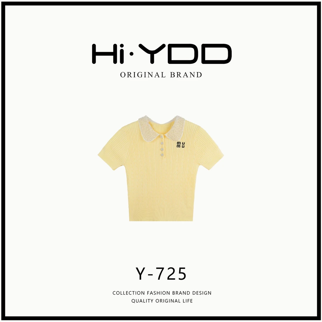 YDD•「Y-725」经典轻奢珍珠翻领针织凉感透气短袖上衣G-9766