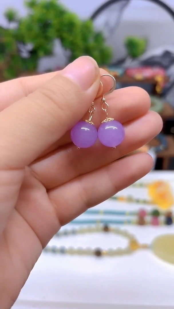 翡翠14K金镶嵌耳饰DIY款E795