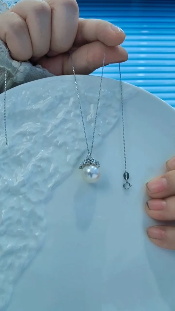 颈饰银S925镶嵌淡水珍珠冰雪女王吊坠项链（12-13）