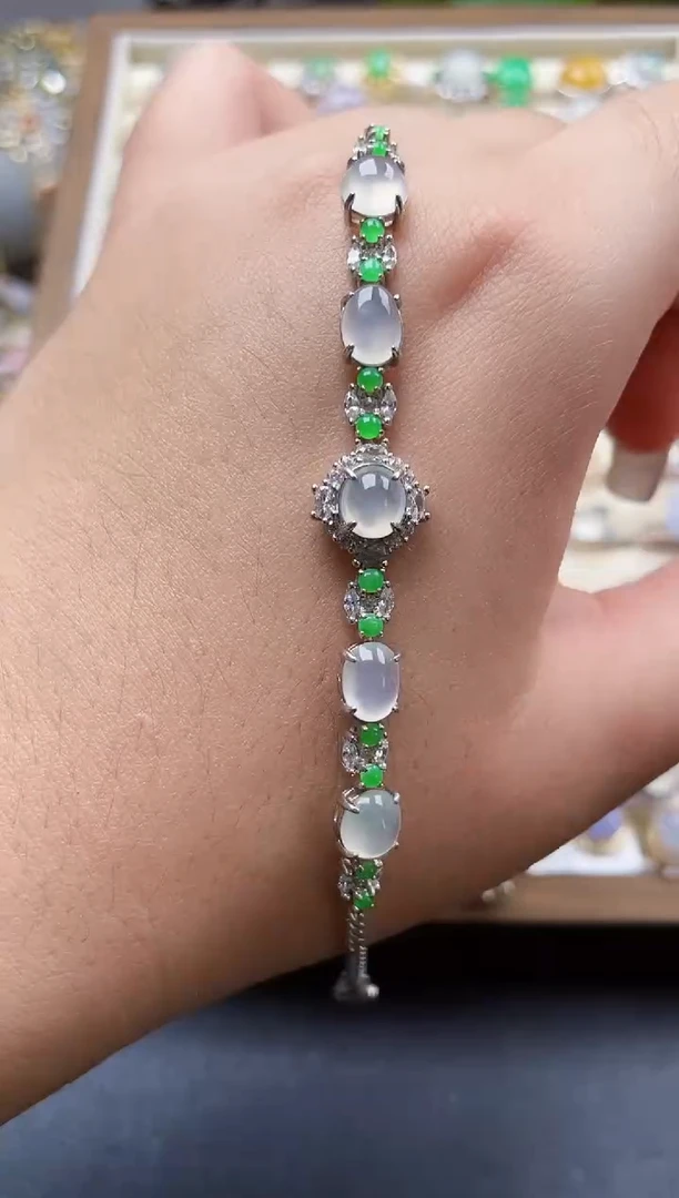 银S925镶嵌手链翡翠155
