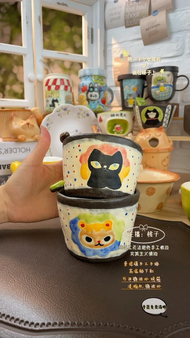 摆件景德镇创意手绘可爱设计师款文创黑猫紫砂松鼠紫砂