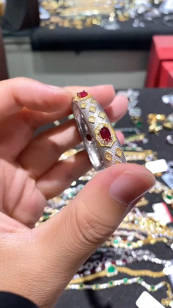 红宝石手镯银S925镶嵌手镯