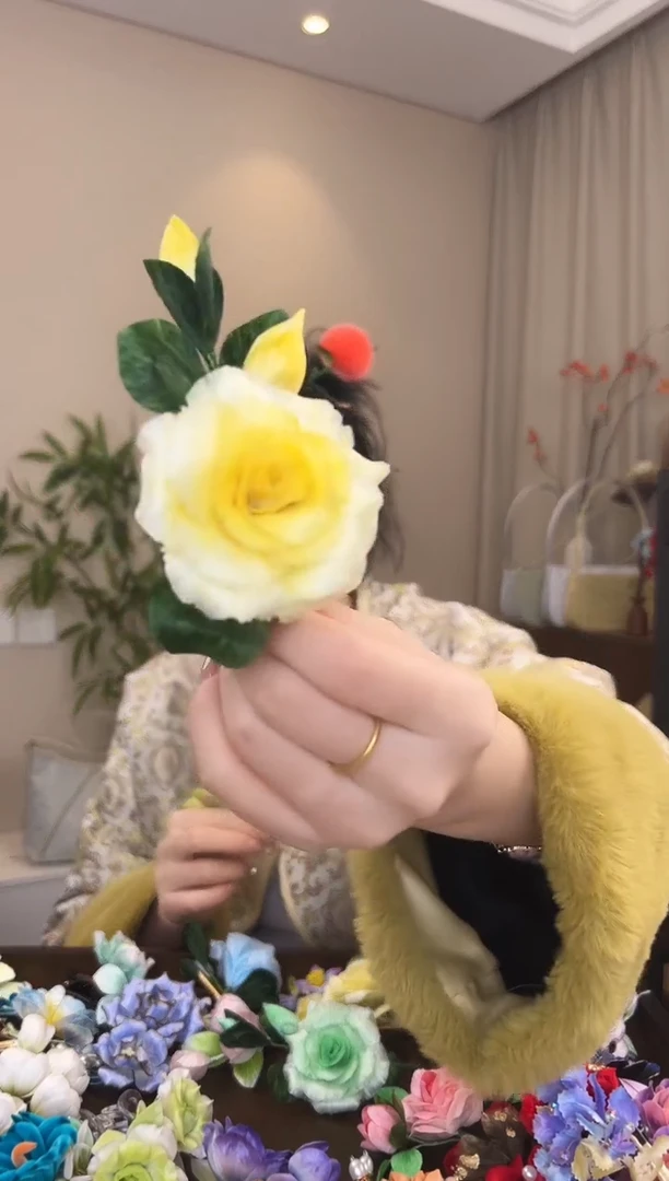 刺绣續*黄色玫瑰花边夹