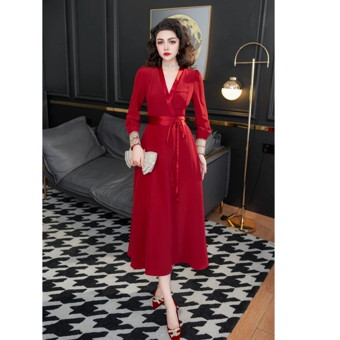 法式优雅宽松长裙洋气高级感立体金画富贵气质连衣裙LYQ-028