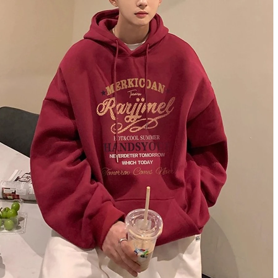 新款美式复古字母印花连帽印花卫衣男女款秋冬季潮流宽松休闲上衣