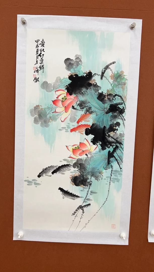 国画李文峰三尺写意荷花鱼