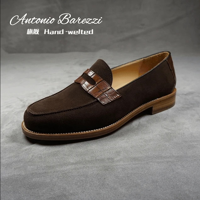 antoniobarezzi2025年男士春季新款头层反绒牛皮休闲款便士乐福鞋