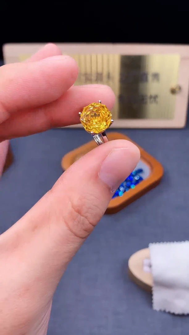 黄晶戒指银S925镶嵌.........