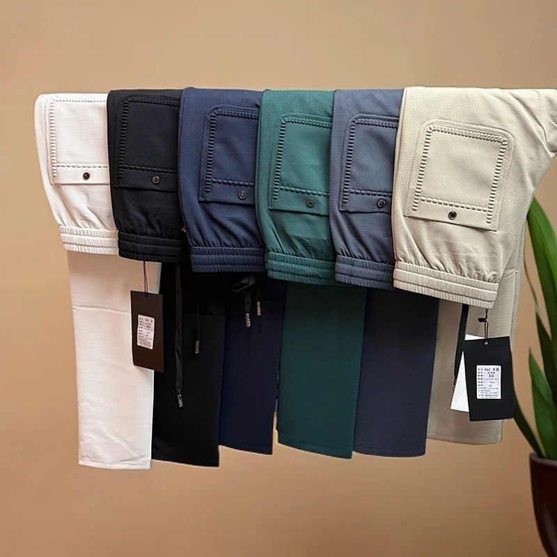 962款夏季新款男士华夫格精梳棉直筒修身休闲裤