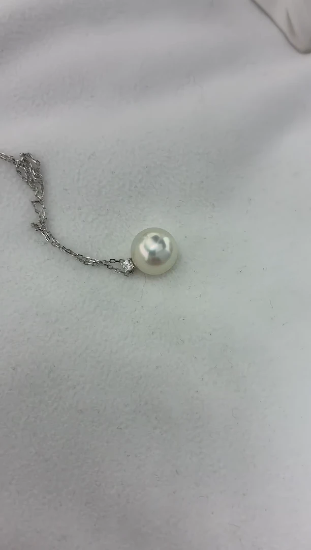颈饰18K金镶嵌海水珍珠澳白王妃吊坠11-12（赠送银链子