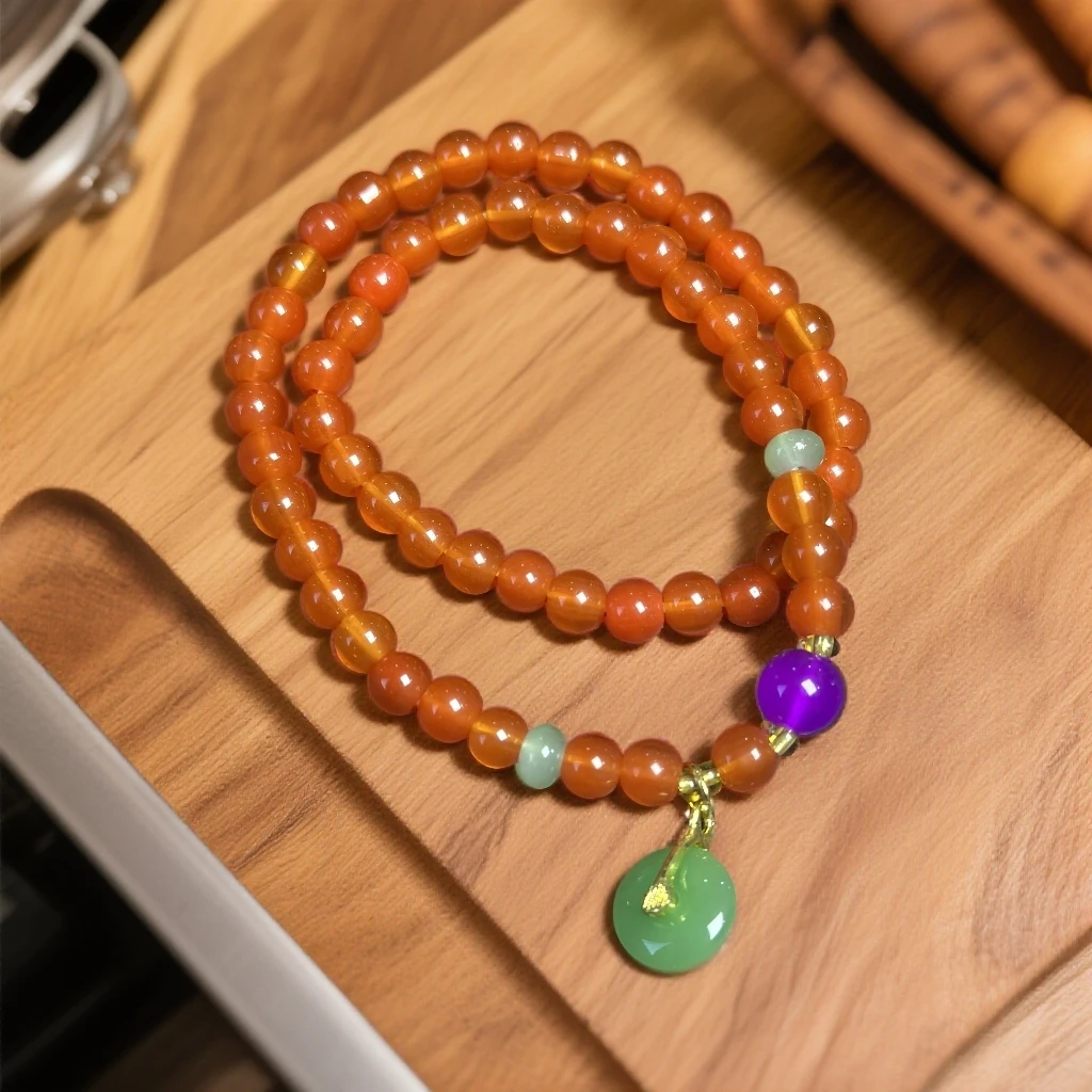 ZF9100-红玛瑙双圈＋平安扣精品手串