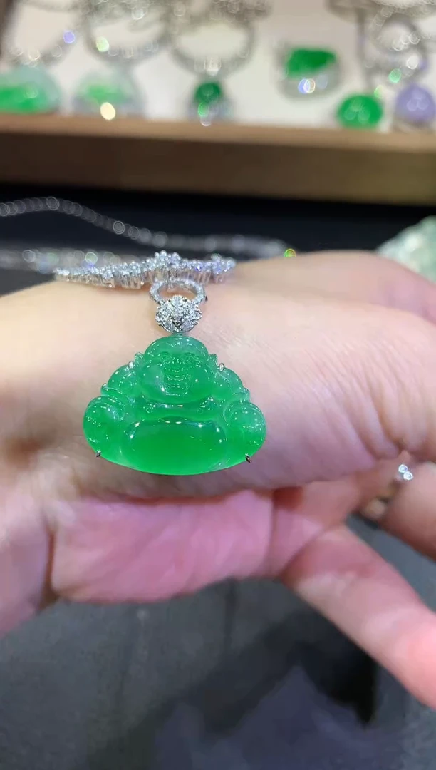 【闪购商品】翡翠吊坠(不含链)18K金镶嵌38-佛公（不含链与扣头