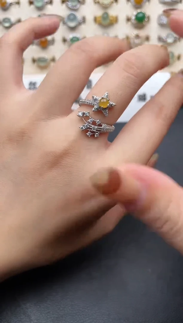 翡翠戒指银S925镶嵌一物一证一礼盒