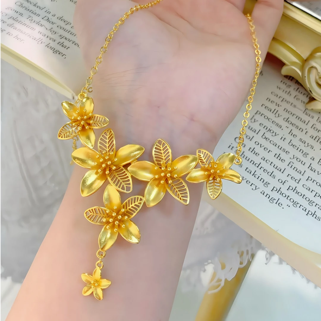 铜合金项链 宏泰大喜新中式镂空花朵桃花项链女仿真繁花结婚配饰