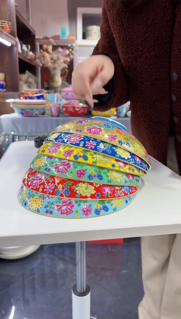 珐琅8.5英寸元宝盘6个景德镇混色