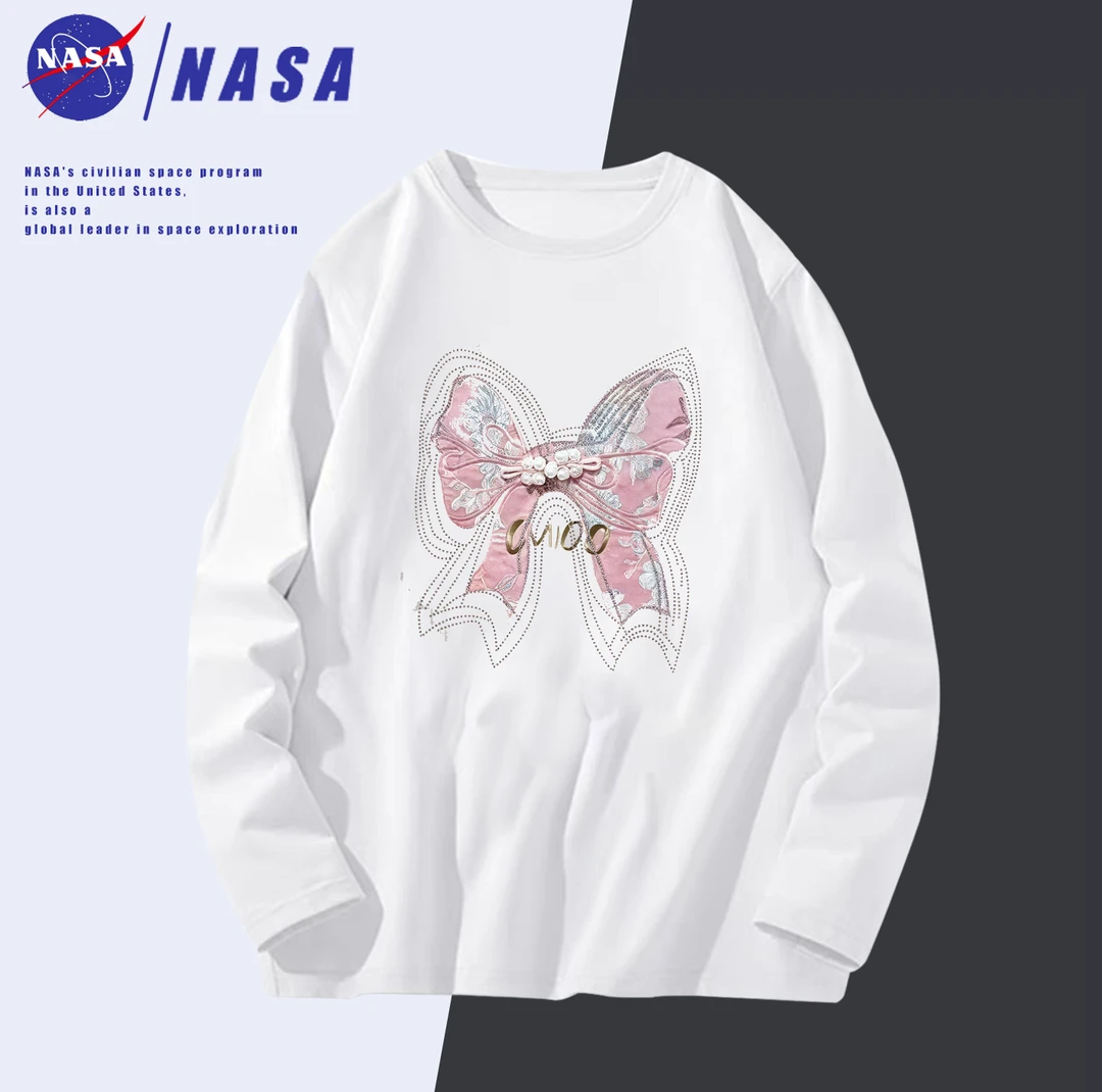 上新时尚百搭男女同款设计感长袖T恤-珍珠蝴蝶