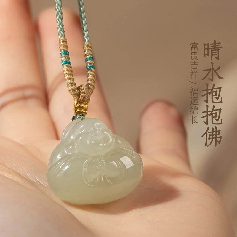 保真和田玉佛公吊坠高级感上等抱抱佛玉坠女真品玉石编绳玉佛项链