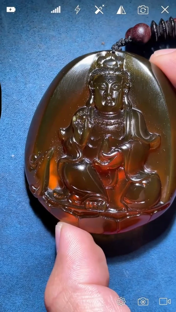 定制琥珀Q001248 棕红珀御凤观音吊坠 66g