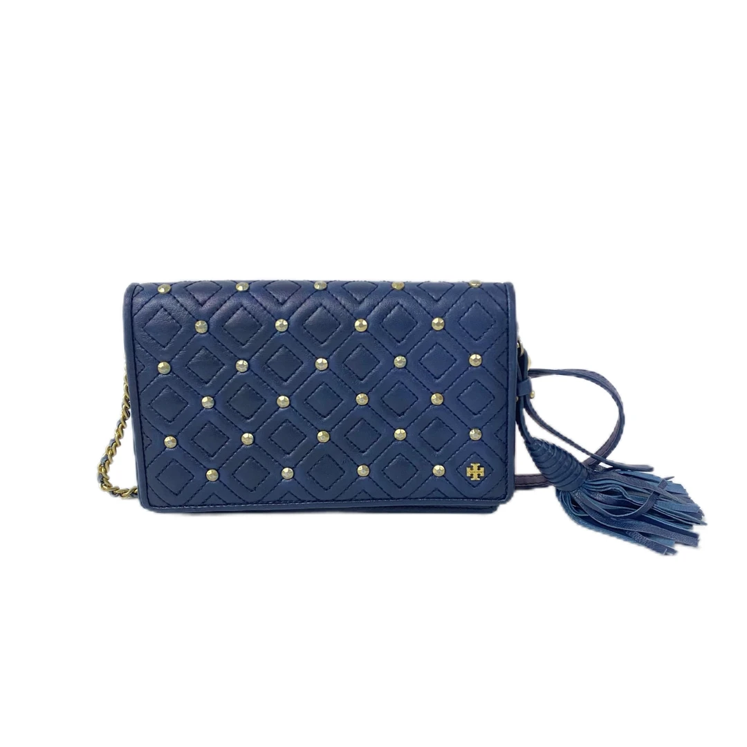 95新 TORY BURCH/汤丽柏琦 藏蓝色全皮单肩斜挎链条包 Y-50024-B