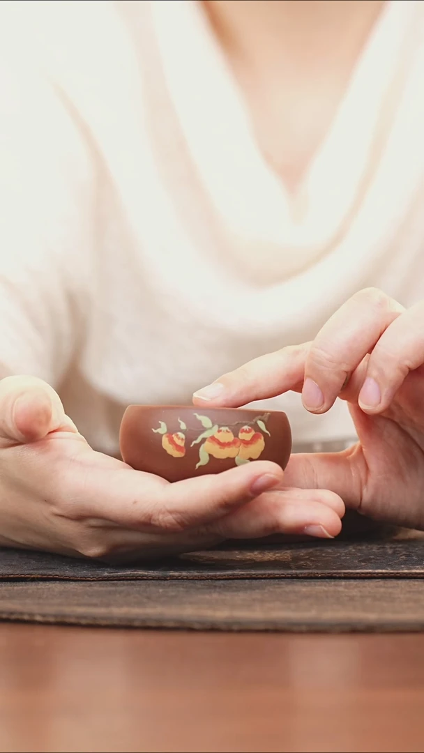 紫砂茶叶罐泥绘柿子主人杯