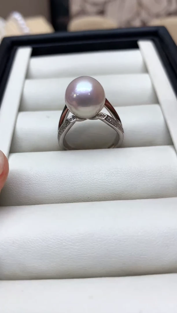 银S925镶嵌戒指淡水珍珠S925银淡水珍珠戒指