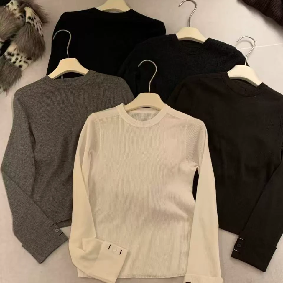 31329#2025秋冬新款韩系圆领长袖纯色百搭休闲针织衫上衣打底衫女