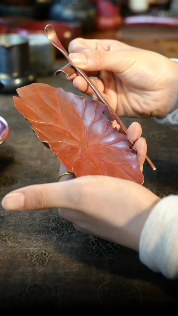 【闪购商品】荷叶茶则三件套铜