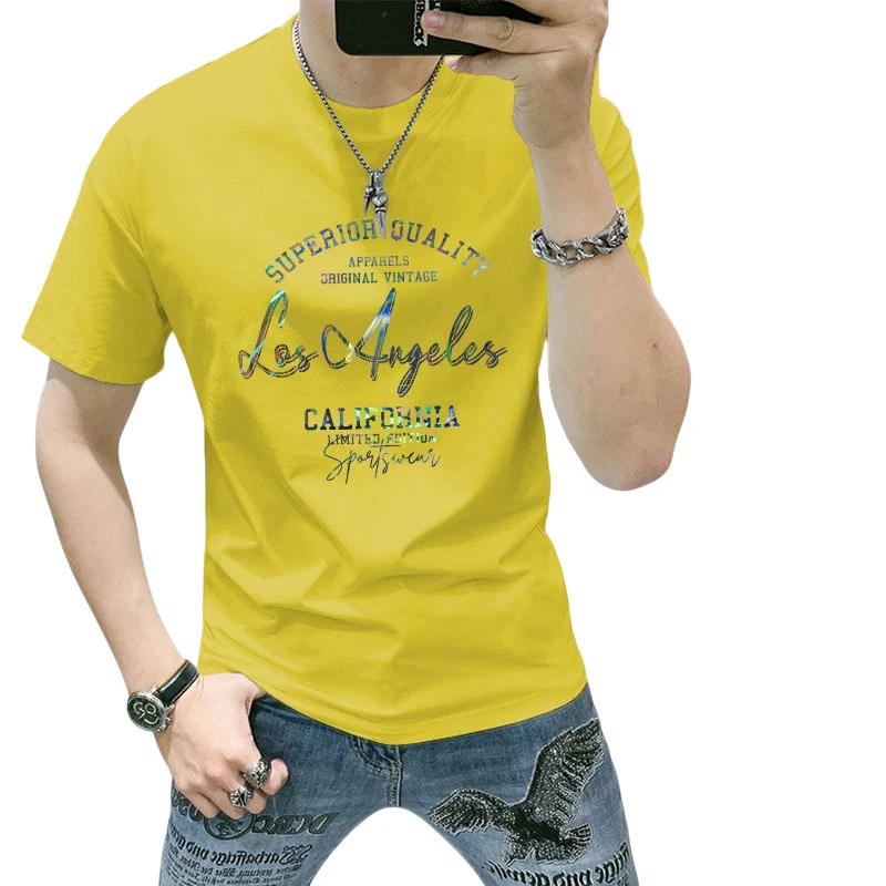 菲柯米因短袖男士新款潮流百搭修身帅气显瘦字母印花时尚百搭上衣