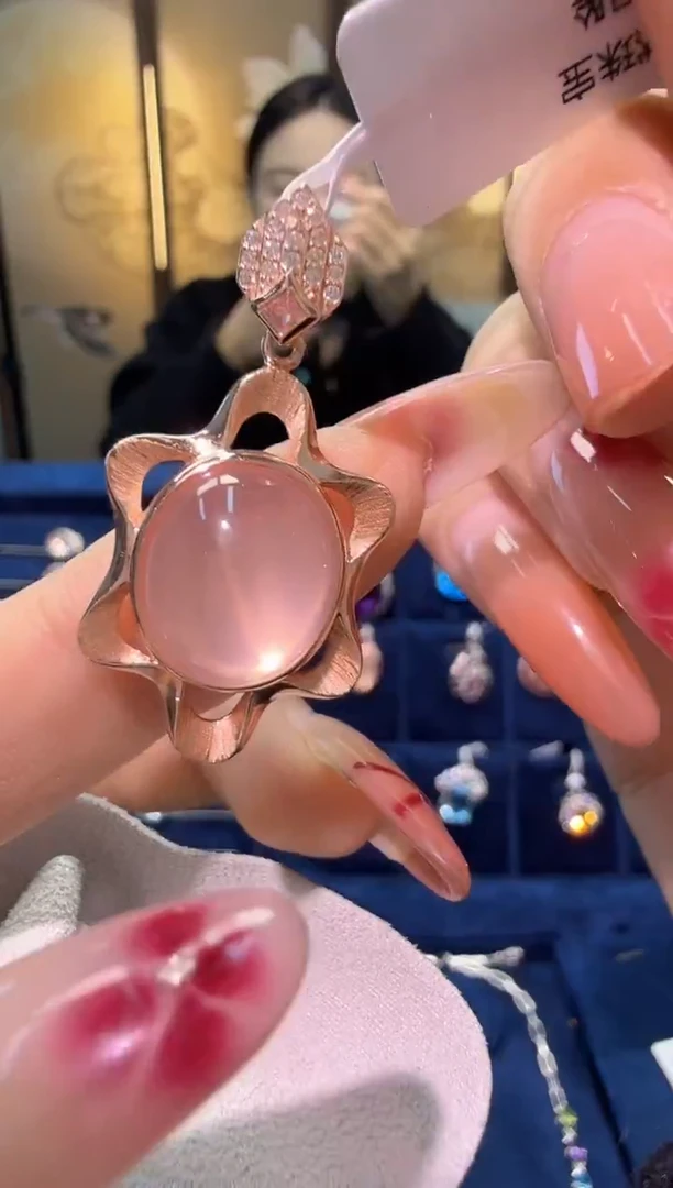 吊坠(不含链)银S925镶嵌芙蓉石天然宝石