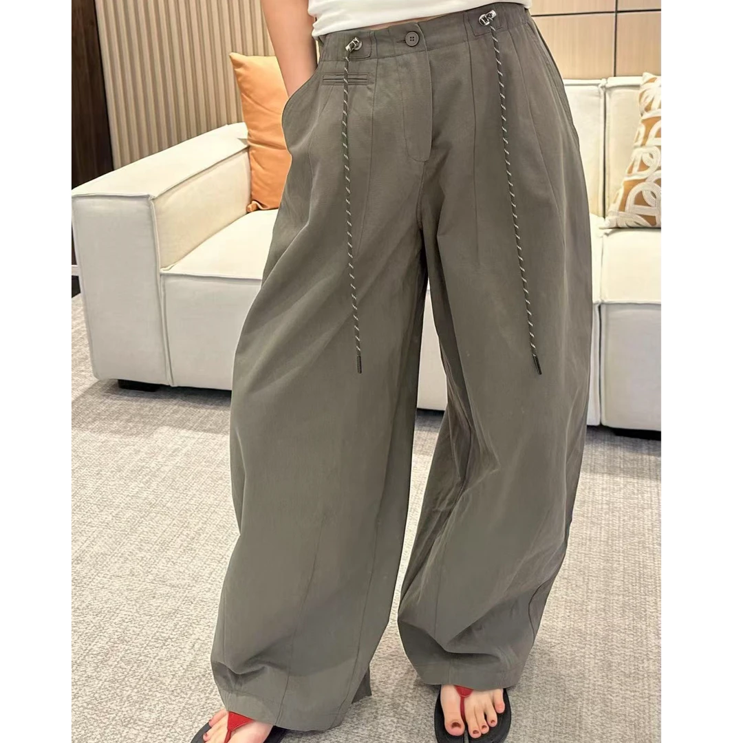 【小婉】京都焙茶  宽松直筒百搭休闲抽绳工装裤
