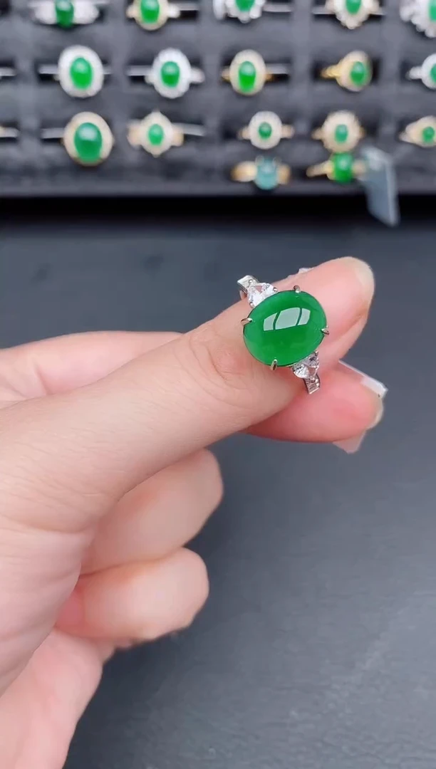 银S925镶嵌戒指翡翠天然a货翡翠174