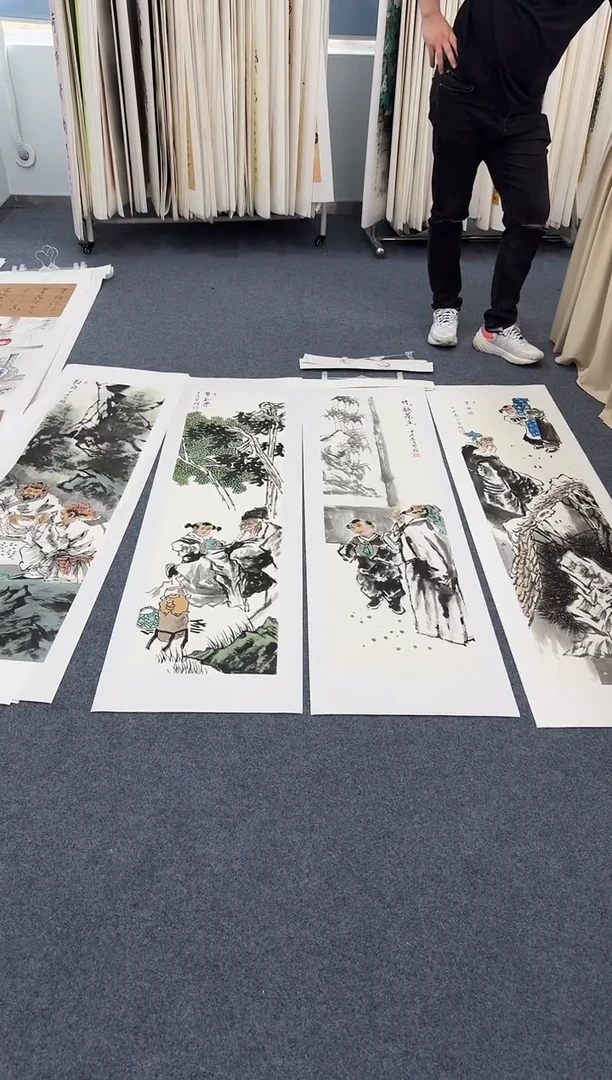 国画人物手绘作品条屏